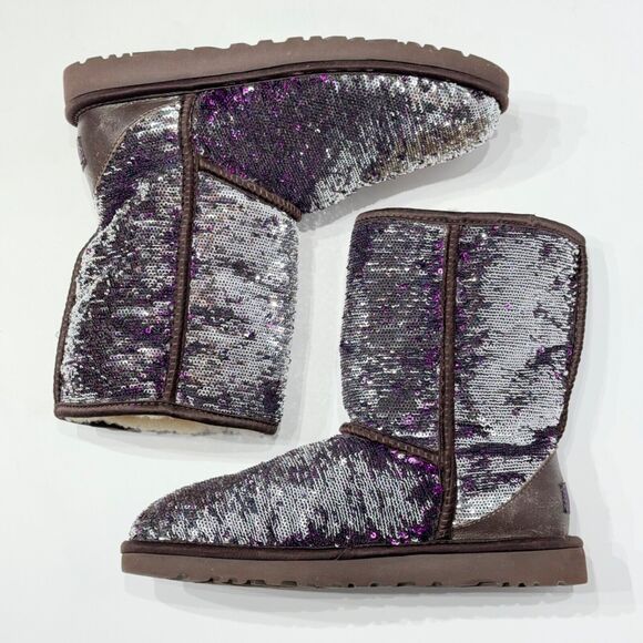 Ugg Australia Sequin Silver Purple Sparkle Winter Boot Women Size 7 Minimal Wear - Picture 5 of 11